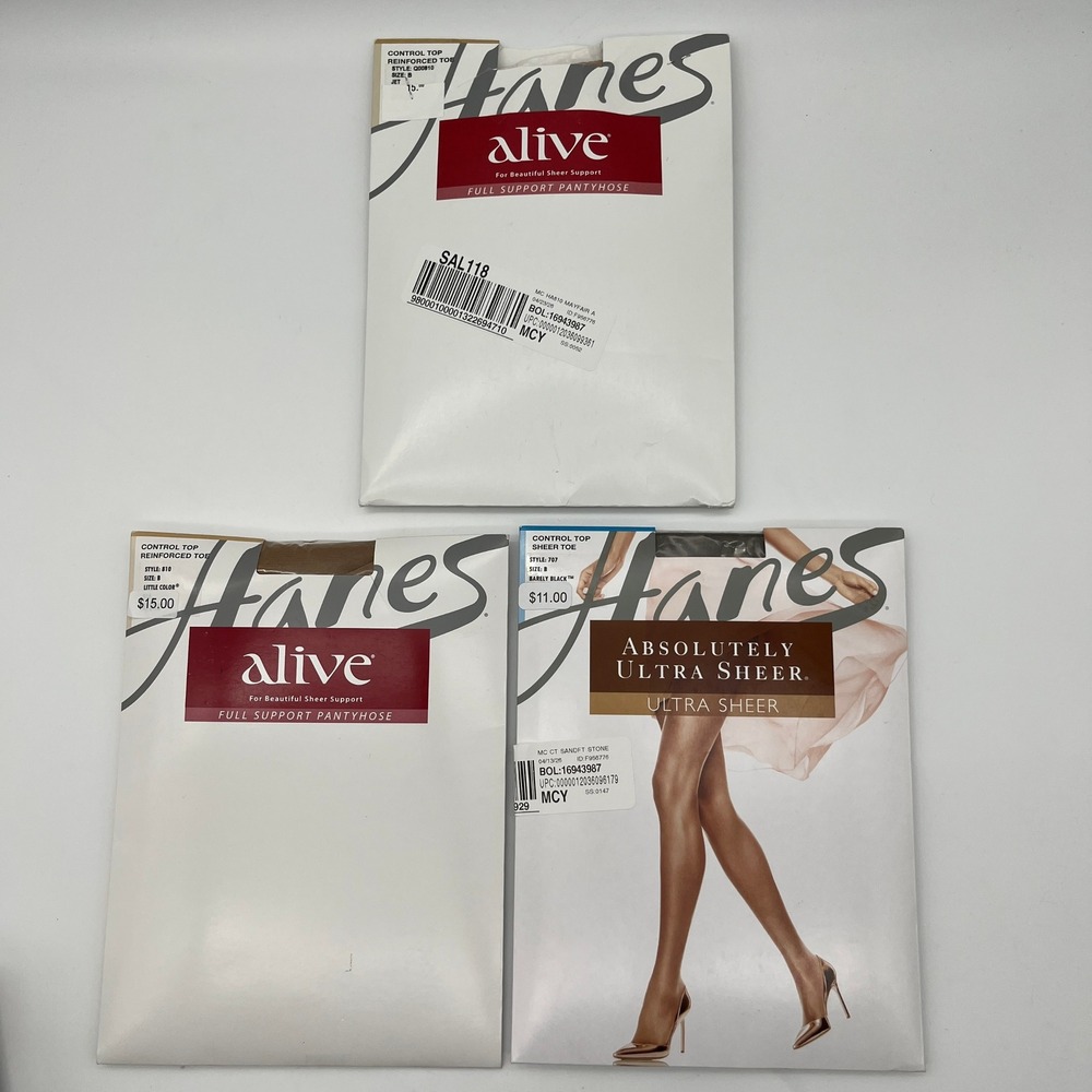 Hanes Pantyhose Womens Size B Multi Alive Absolutely Ultra‎ Sheer Lot of 3 NIP